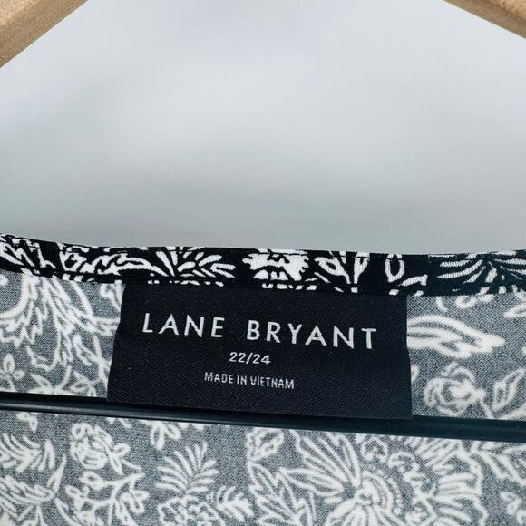 Lane Bryant Black White Floral Maxi Dress 22/24 Plus Wrap Style Long Sleeve - Picture 5 of 12